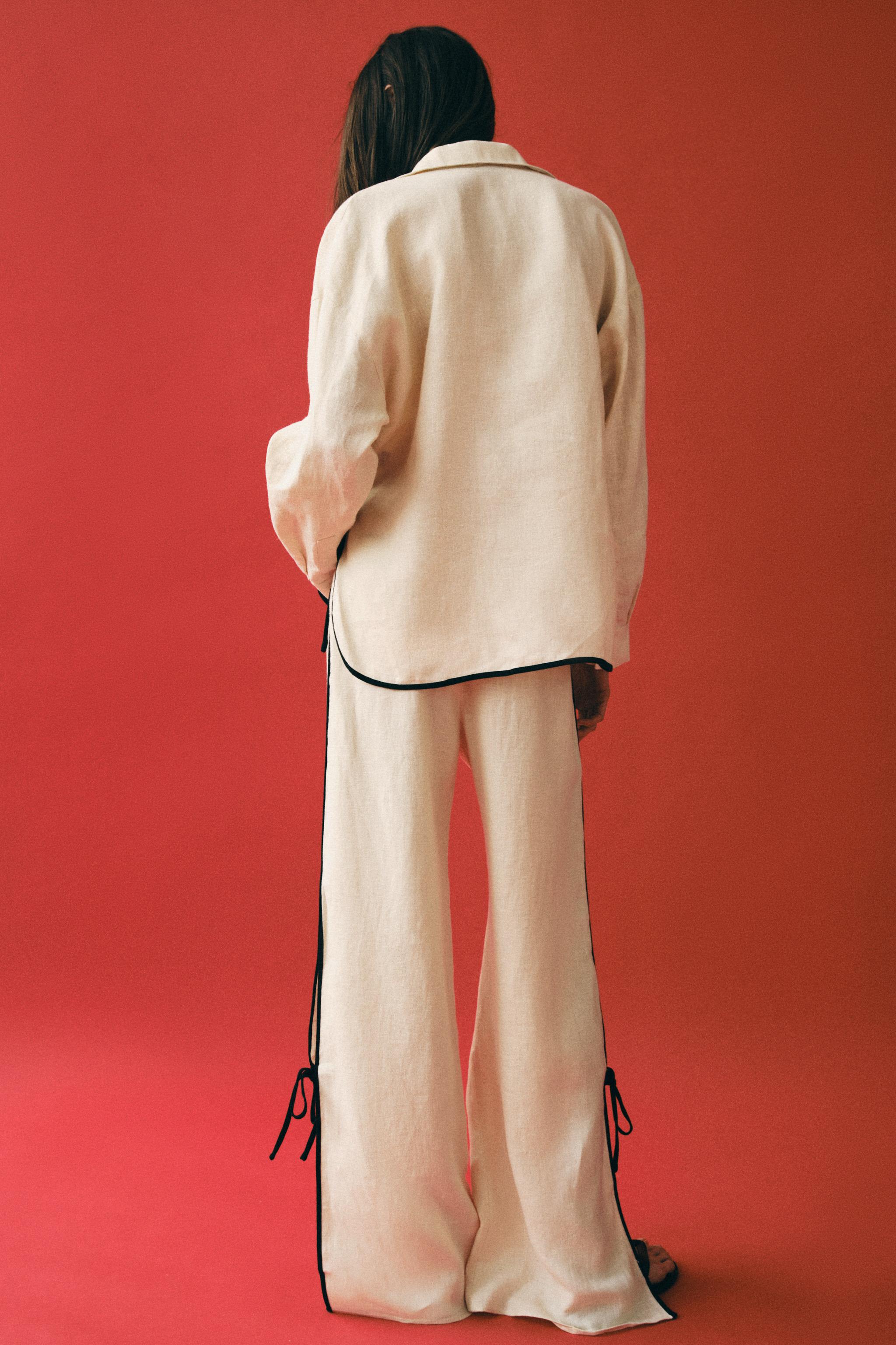100% LINEN PIPED TRIM SHIRT ZW COLLECTION